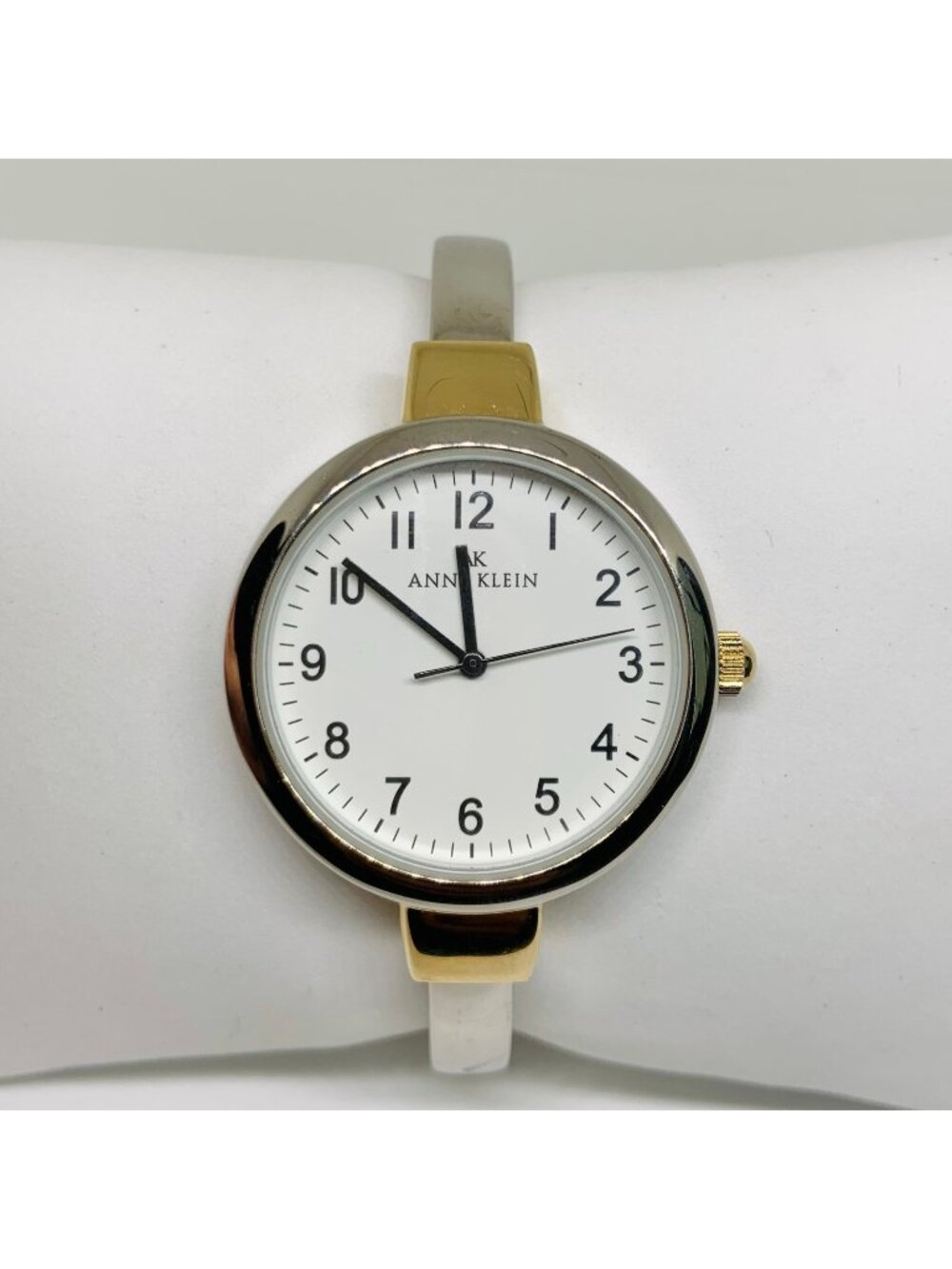 Anne Klein women’s two tone cuff bracelet watch 33mm round quartz 7” running